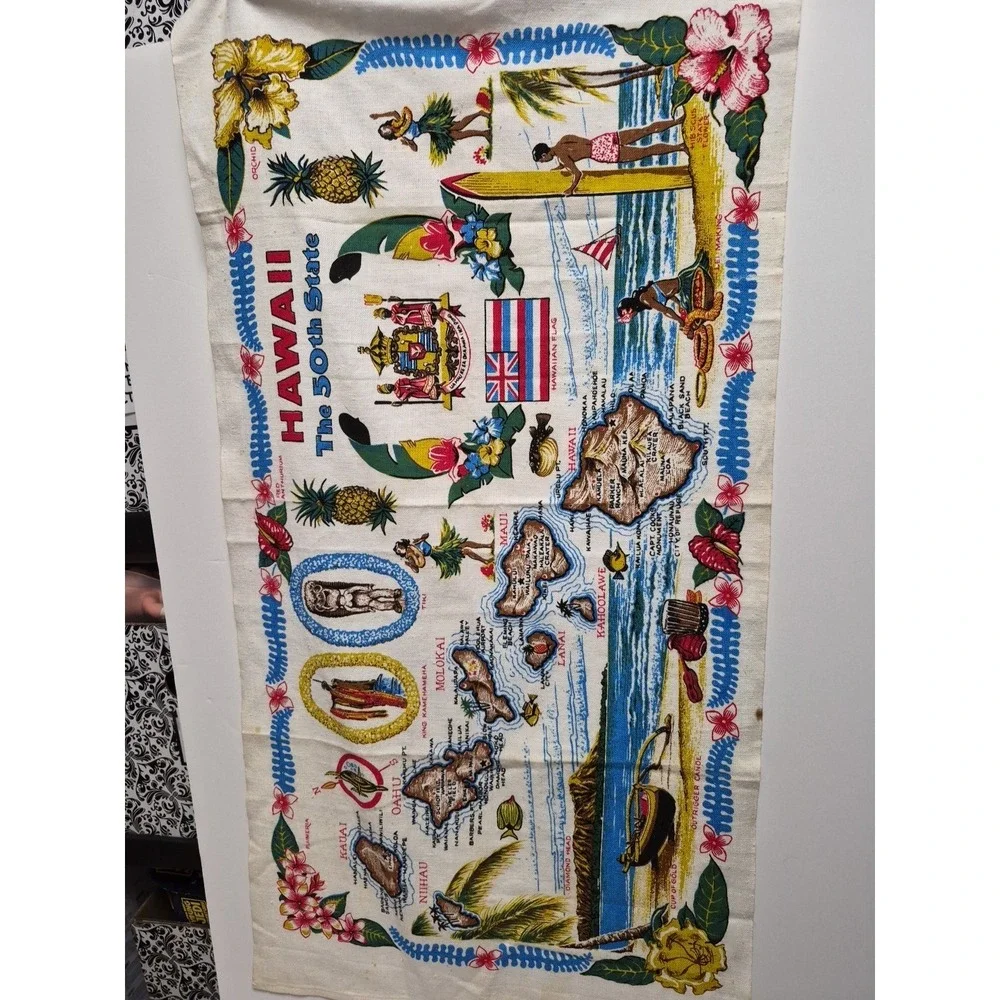 Hawaii The 50th State Tea Towel Souvenir Island Heritage READ DESCRIPTION